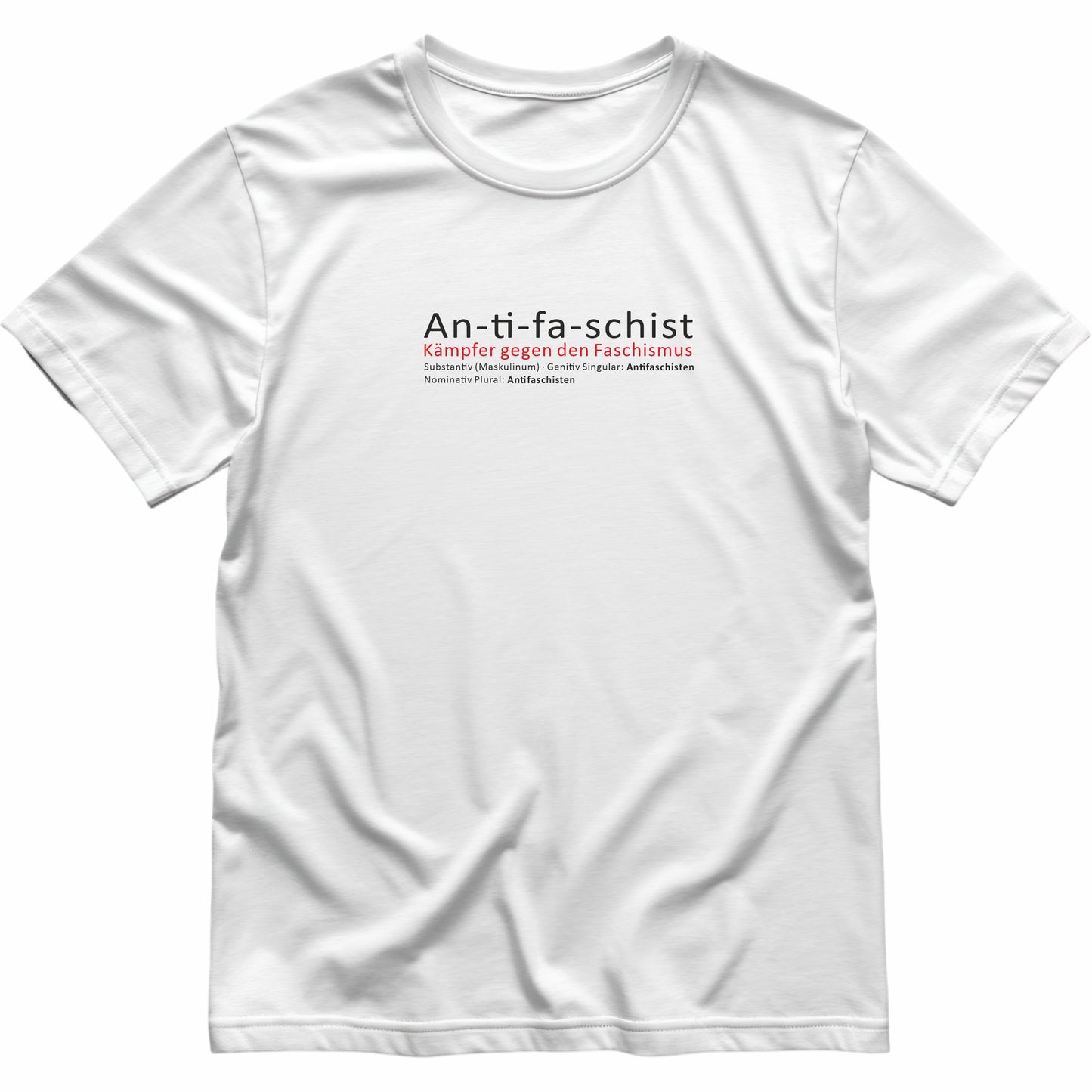 Unisex Statement-Shirt weiß mit „Antifaschist“-Frontprint – fair produziert aus Bio-Baumwolle, politisch aktiv gegen Faschismus.