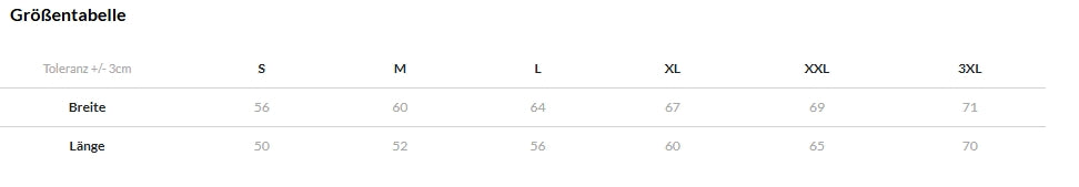 Größentabelle Warnweste