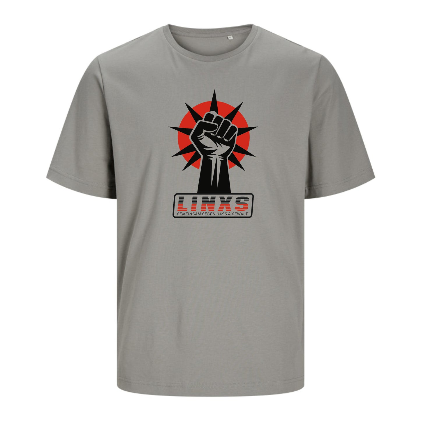 T-Shirt Herren grau mit dem Aufdruck LINKS mittels Siebdruck