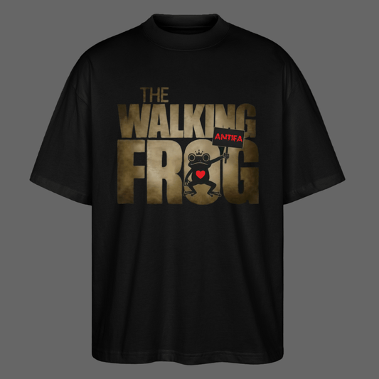 Bio Oversized T-Shirt – Cartoon - Frosch mit ANTIFA - Flagge & rotem Herzprint - Das kreative Statement