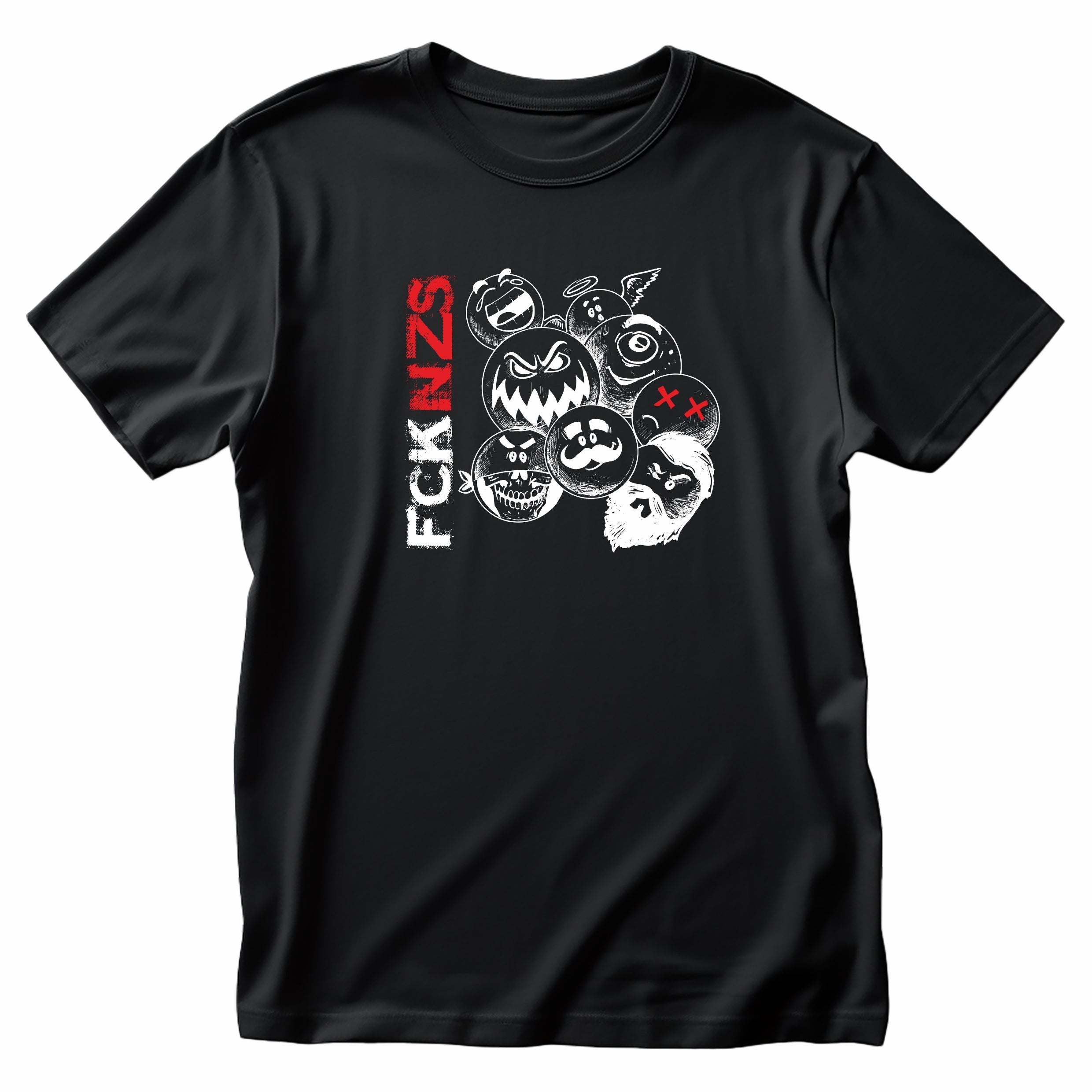 Unisex T-Shirt „FCK NZS – Spuk den Faschismus weg“ in Schwarz, Halloween Edition. Statement-Shirt aus Bio-Baumwolle mit weißem Siebdruck, urbaner Schnitt, klare Botschaft gegen Rechts.