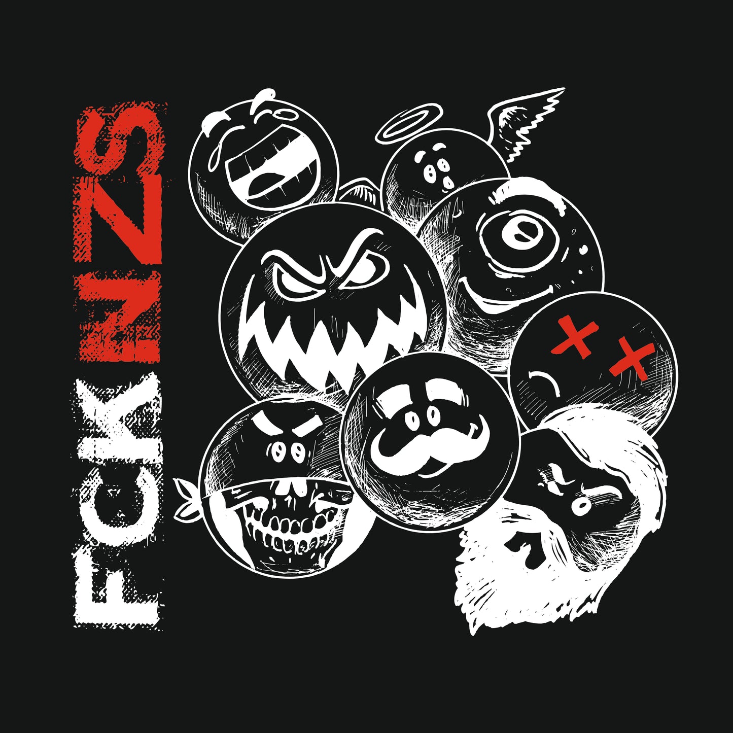 Druckansicht Unisex T-Shirt „FCK NZS – Spuk den Faschismus weg“ in Schwarz, Halloween Edition. Statement-Shirt aus Bio-Baumwolle mit weißem Siebdruck, urbaner Schnitt, klare Botschaft gegen Rechts.