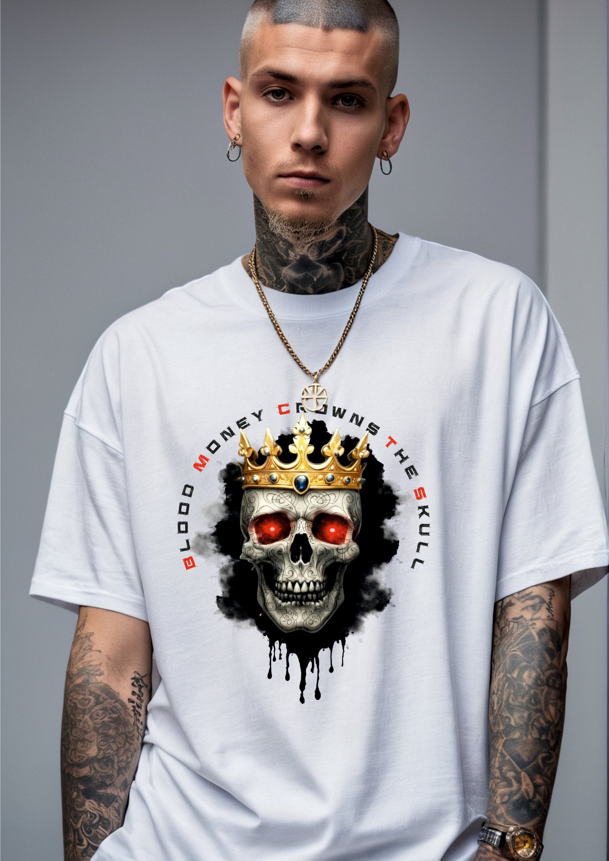 Unisex Heavy Oversize T-Shirt Blood Money crowns the skull - Das kreative Statement
