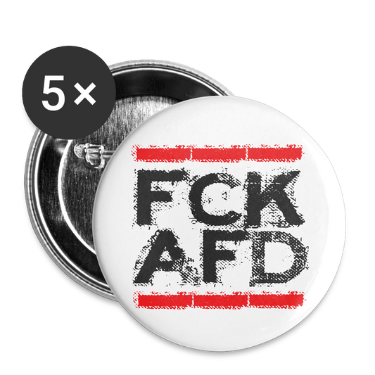 Runder Button mit „FCK AFD“ Print in Schwarz und Rot auf weißem Hintergrund. 5er-Pack, Sicherheitsnadel hinten, Spreadshirt Qualität.