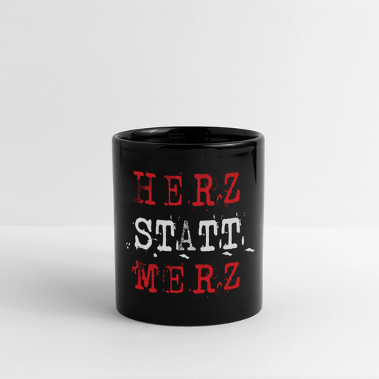 „HERZ STATT MERZ Tasse – politisches Statement in roter Vintage-Schrift“