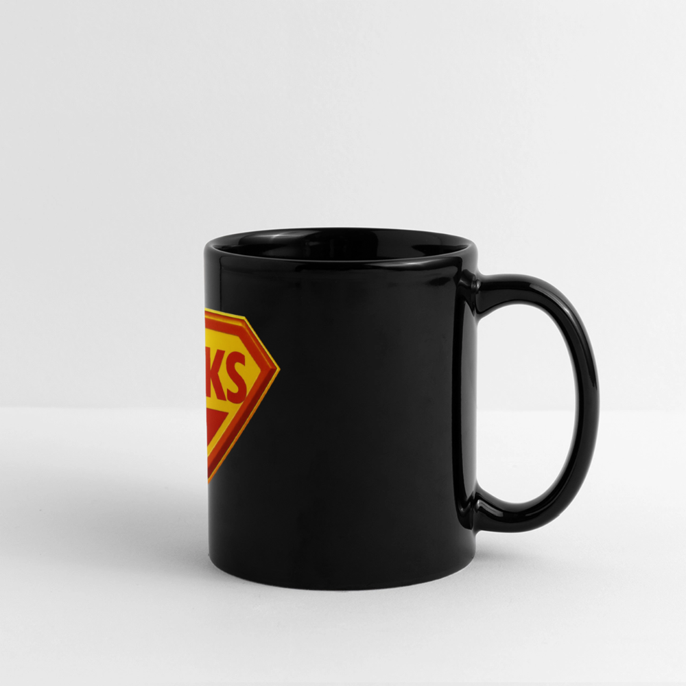 Keramiktasse mit Superman-ähnlichem ‚LINKS‘-Logo in Rot-Gelb, 325 ml, kratzfest und UV-beständig“