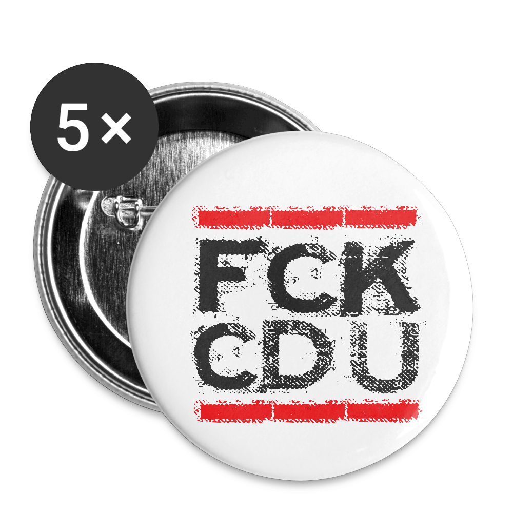 Runder Button mit „FCK CDU“ Print in Schwarz und Rot auf weißem Hintergrund. 5er-Pack, Sicherheitsnadel hinten, Spreadshirt Qualität.