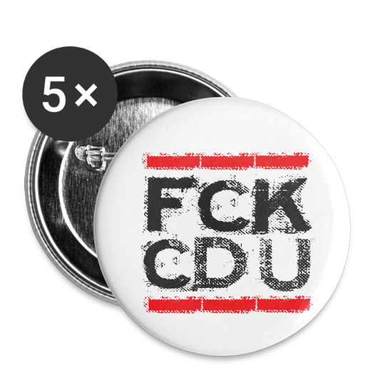Runder Button mit „FCK CDU“ Print in Schwarz und Rot auf weißem Hintergrund. 5er-Pack, Sicherheitsnadel hinten, Spreadshirt Qualität.
