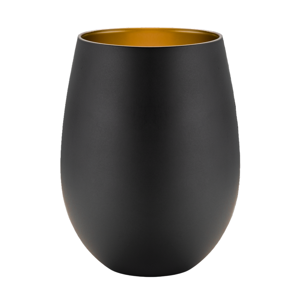 „Mattschwarzer Teelichthalter mit goldener Innenfläche und Statement #niewiederistjetzt“ Rückseite