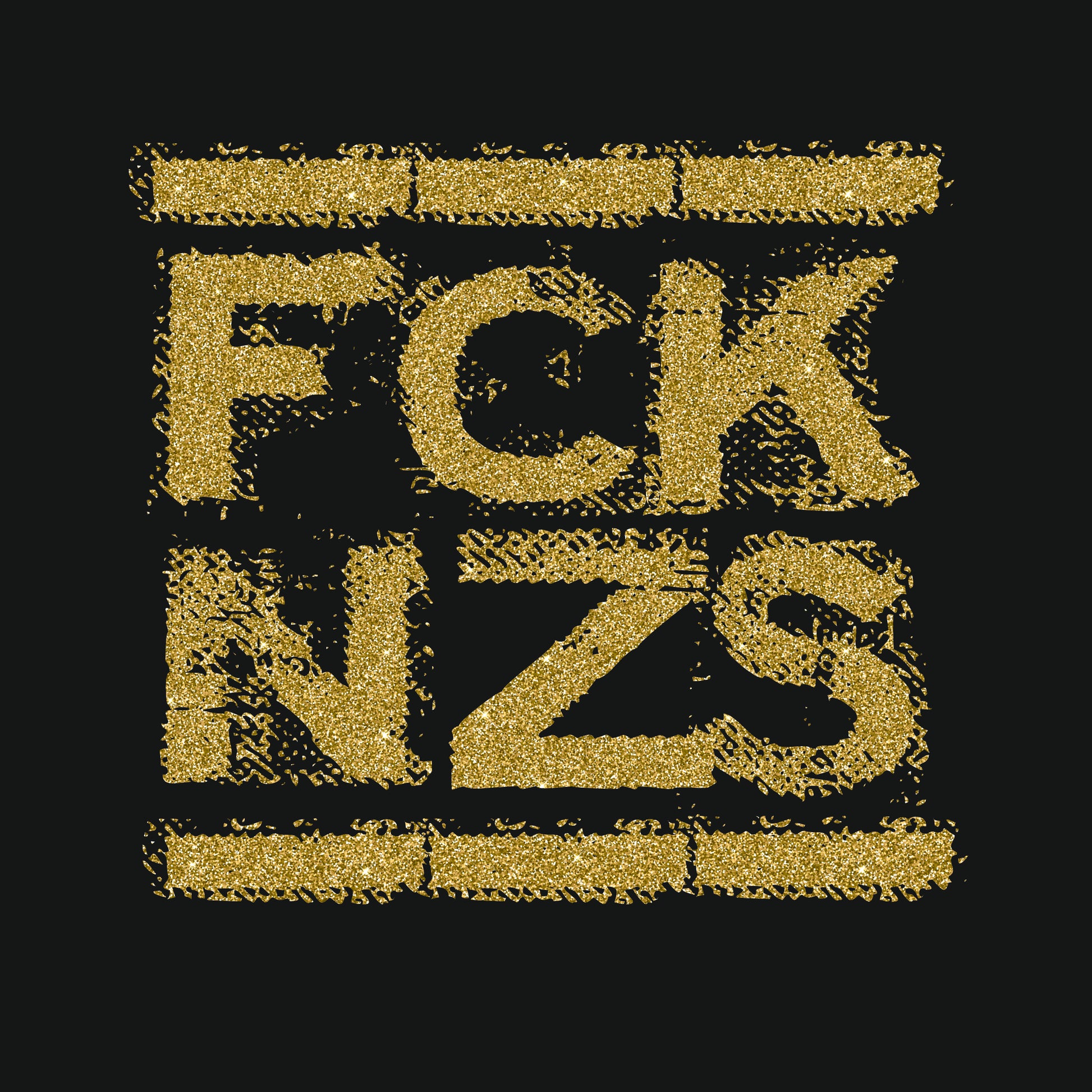 Druckansicht mit politischer Botschaft „FCK NZS“, glänzender Siebdruck in Gold  auf Bio-Baumwolle