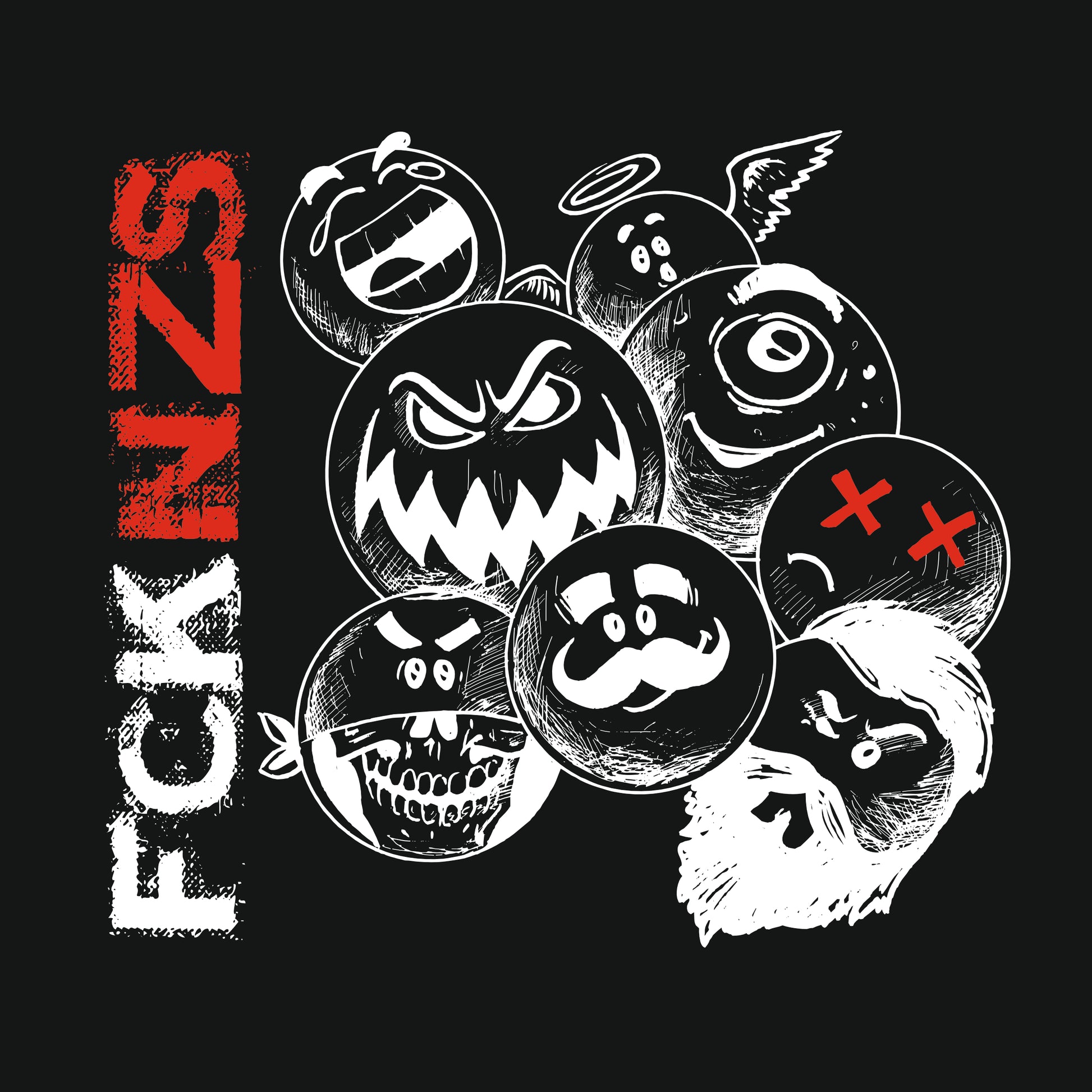 Druckansicht Unisex T-Shirt „FCK NZS – Spuk den Faschismus weg“ in Schwarz, Halloween Edition. Statement-Shirt aus Bio-Baumwolle mit weißem Siebdruck, urbaner Schnitt, klare Botschaft gegen Rechts.