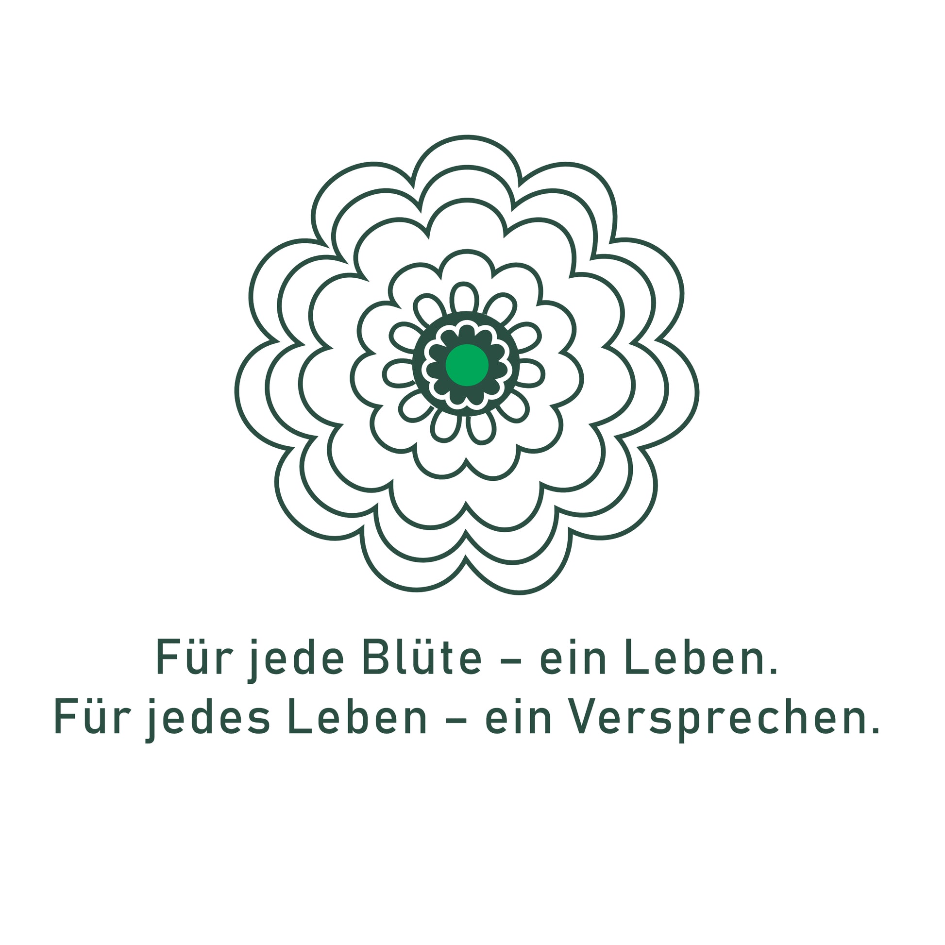 Ansicht Srebrenica-Gedenkblume als Frontprint – elf weiße Blütenblätter und grüner Mittelpunkt auf Bio-Baumwolle, Symbol für Erinnerung und Hoffnung. 100% Siebdruck