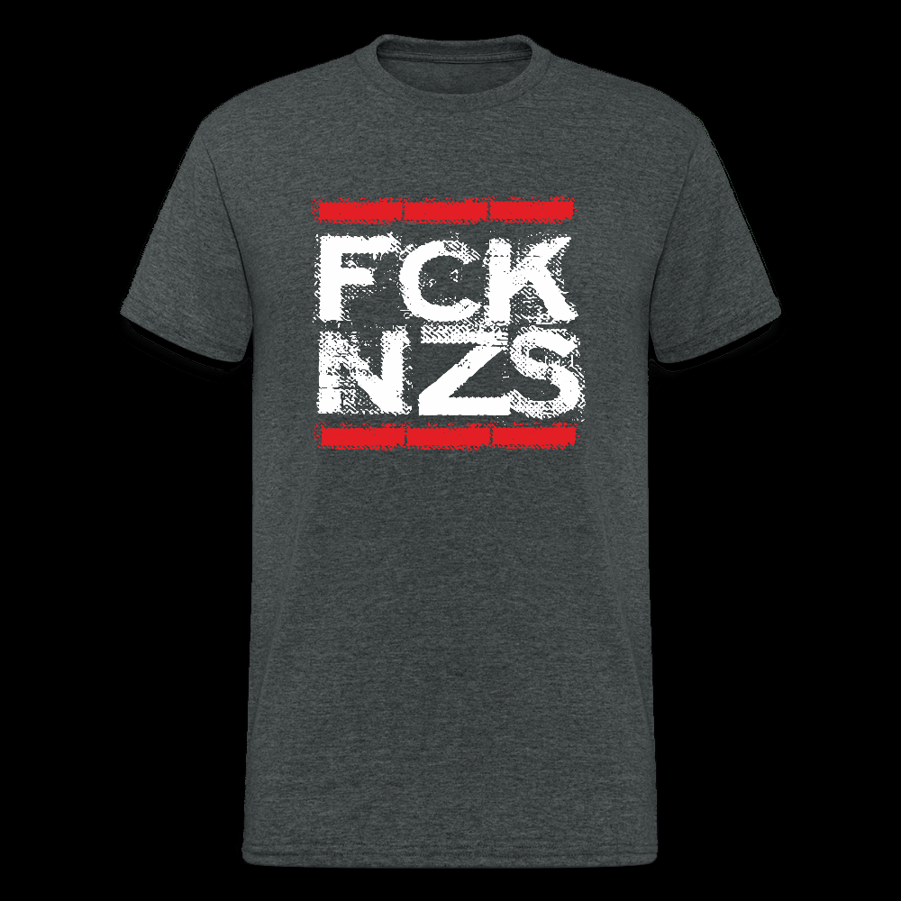 
Dunkelgraues Statement-Shirt mit „FCK NZS“-Print – Unisex, fair produziert, klare Botschaft gegen rechte Hetze
