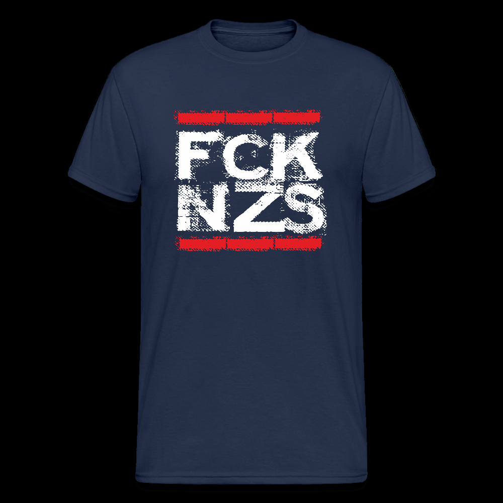 Marineblaues T-Shirt mit „FCK NZS“-Design – Oversized Look, politisch klar positioniert, Baumwolle